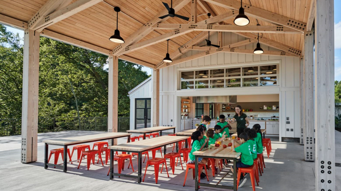 Students enjoy outdoor learning spaces in a classroom setting